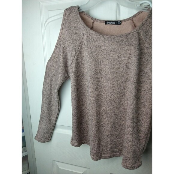 $ Boohoo Pink Heather Coldshoulder Pullover Top. Size 8 - Picture 2 of 9